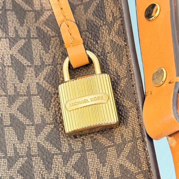 Michael Kors Woman's Logo Handbag, Chocolate Brown with Tan Leather - Picture 6 of 13